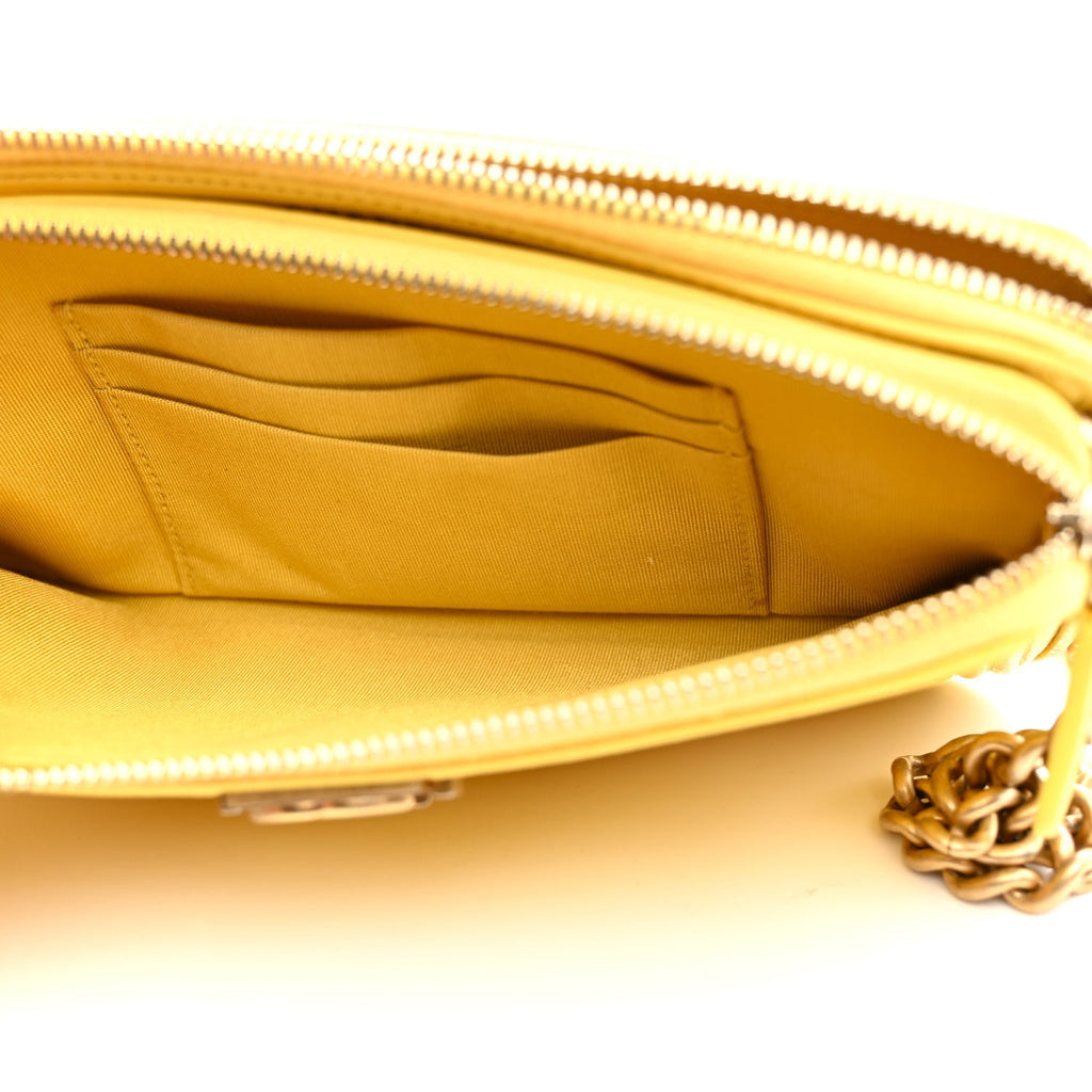 Caviar Quilted Small Boy Clutch With Chain Yellow