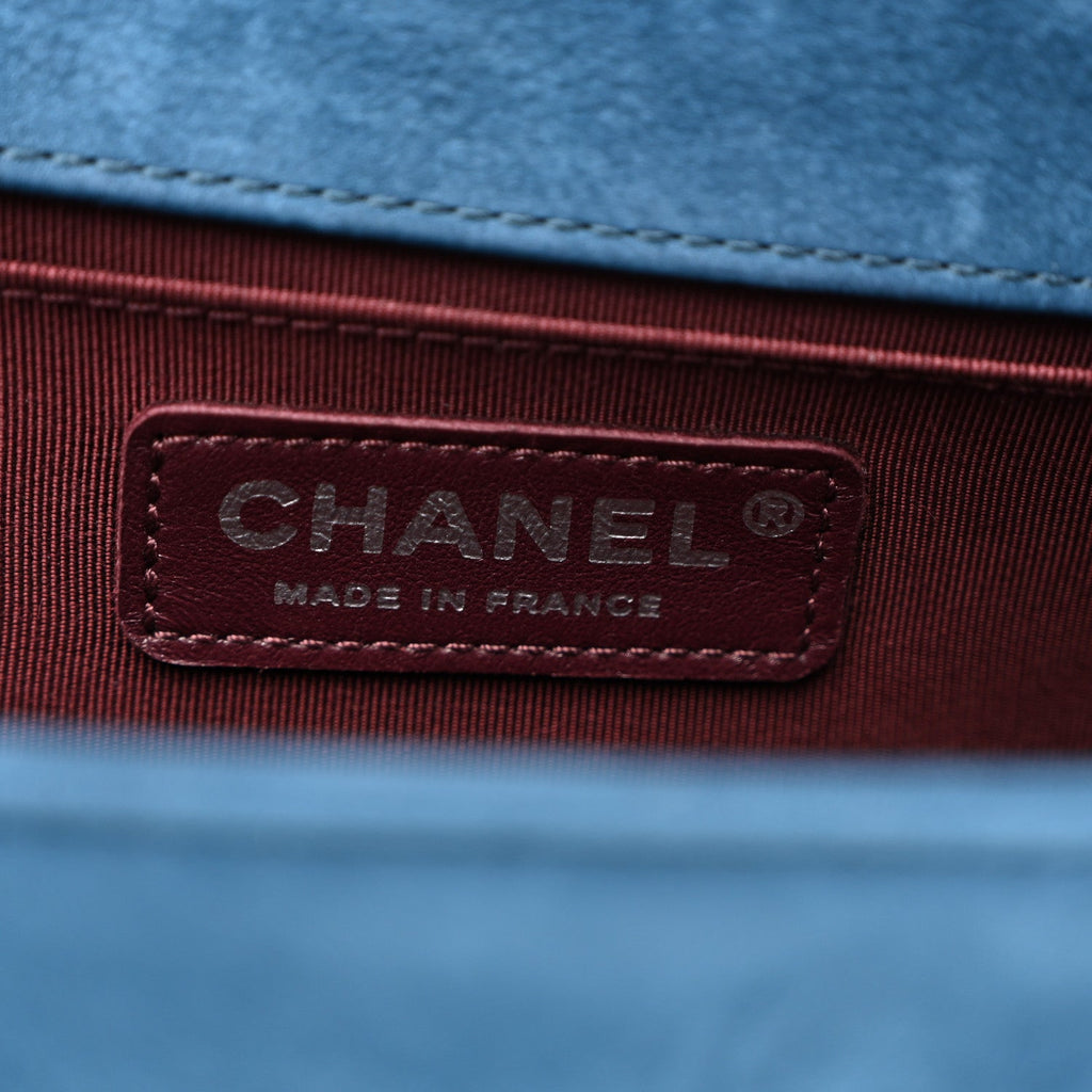 Nubuck Chevron Quilted Medium Boy Flap Blue