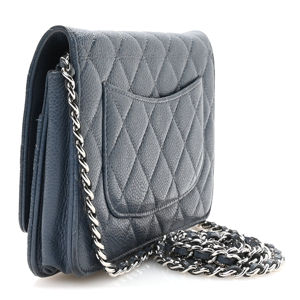 Caviar Quilted Wallet on Chain WOC Blue