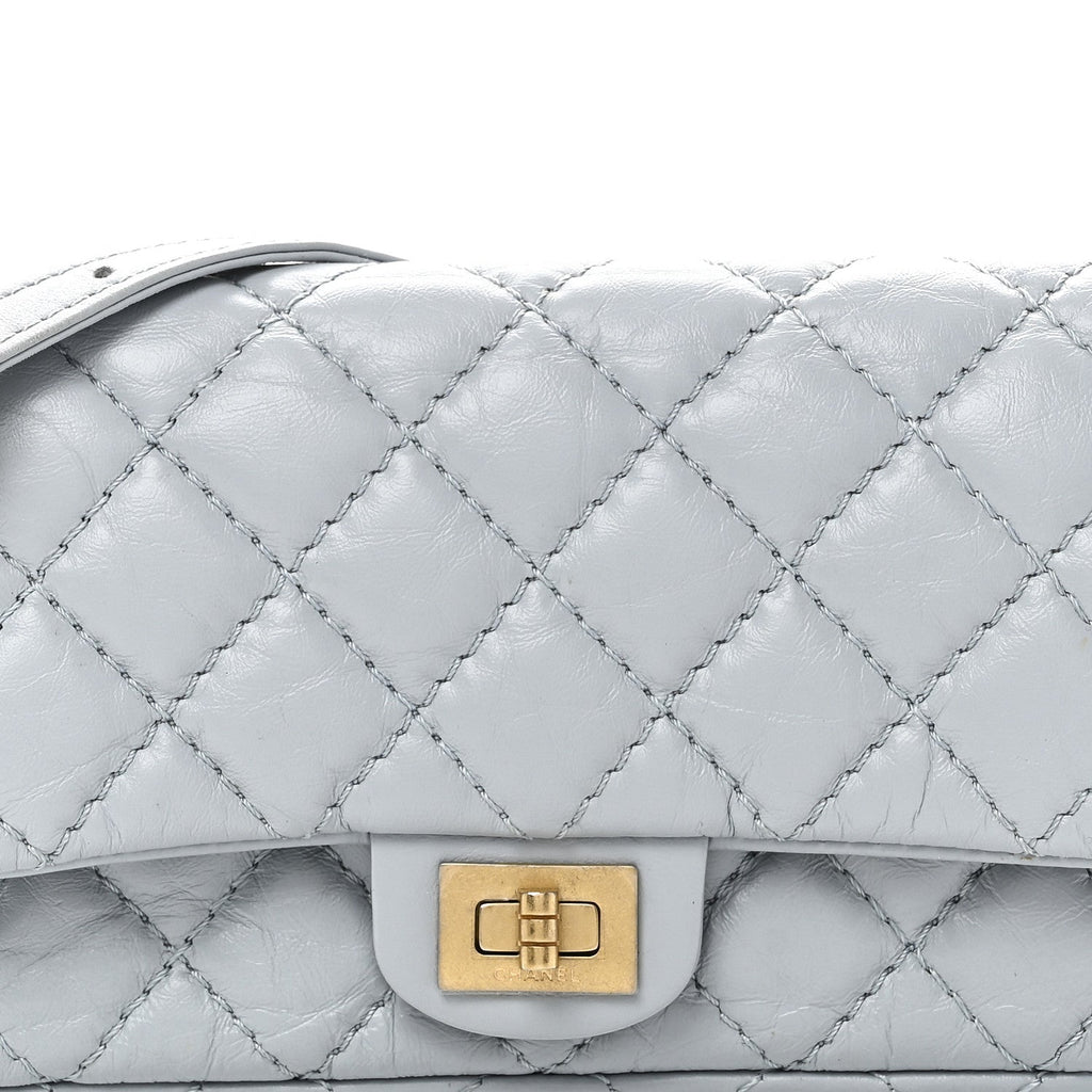 Aged Calfskin Quilted 2.55 Reissue Flap Belt Bag Clutch Light Blue