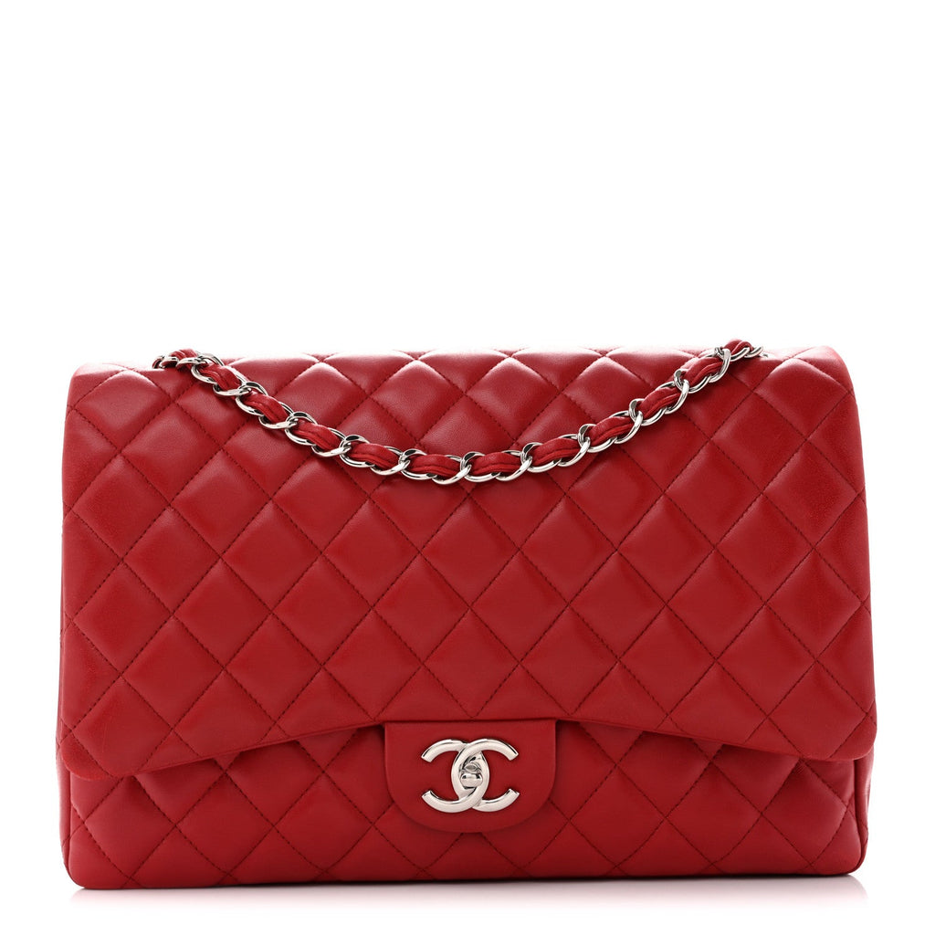 Lambskin Quilted Maxi Double Flap Red
