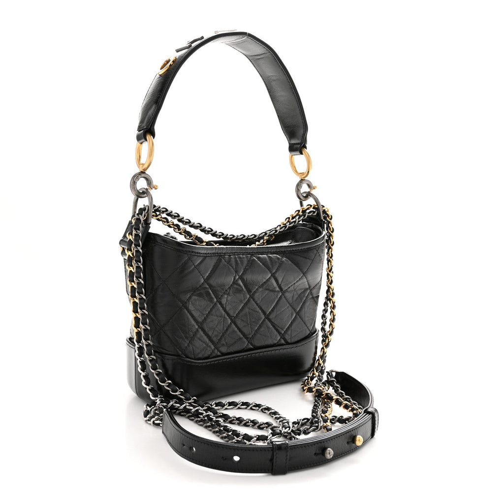Aged Calfskin Quilted Small Gabrielle Logo Hobo Black