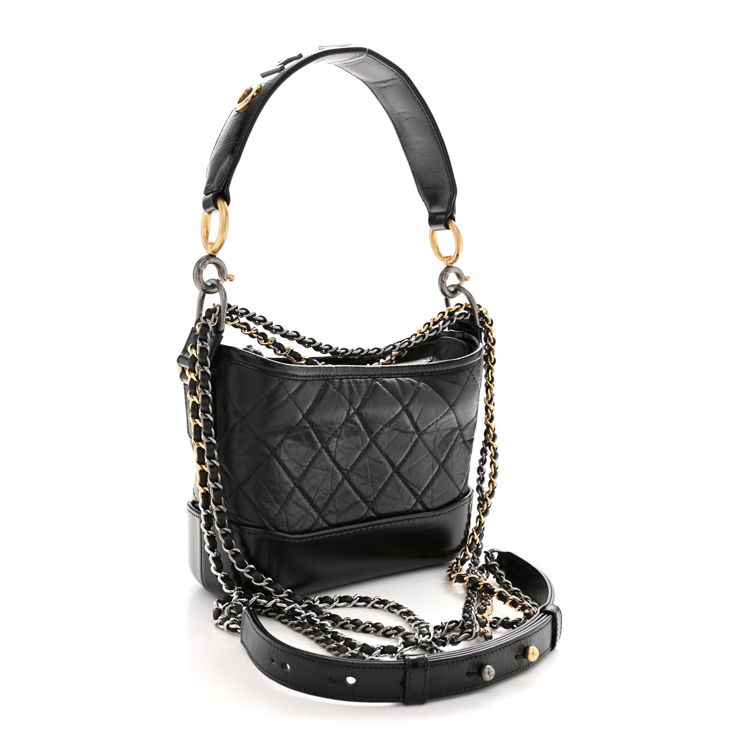 Aged Calfskin Quilted Small Gabrielle Logo Hobo Black
