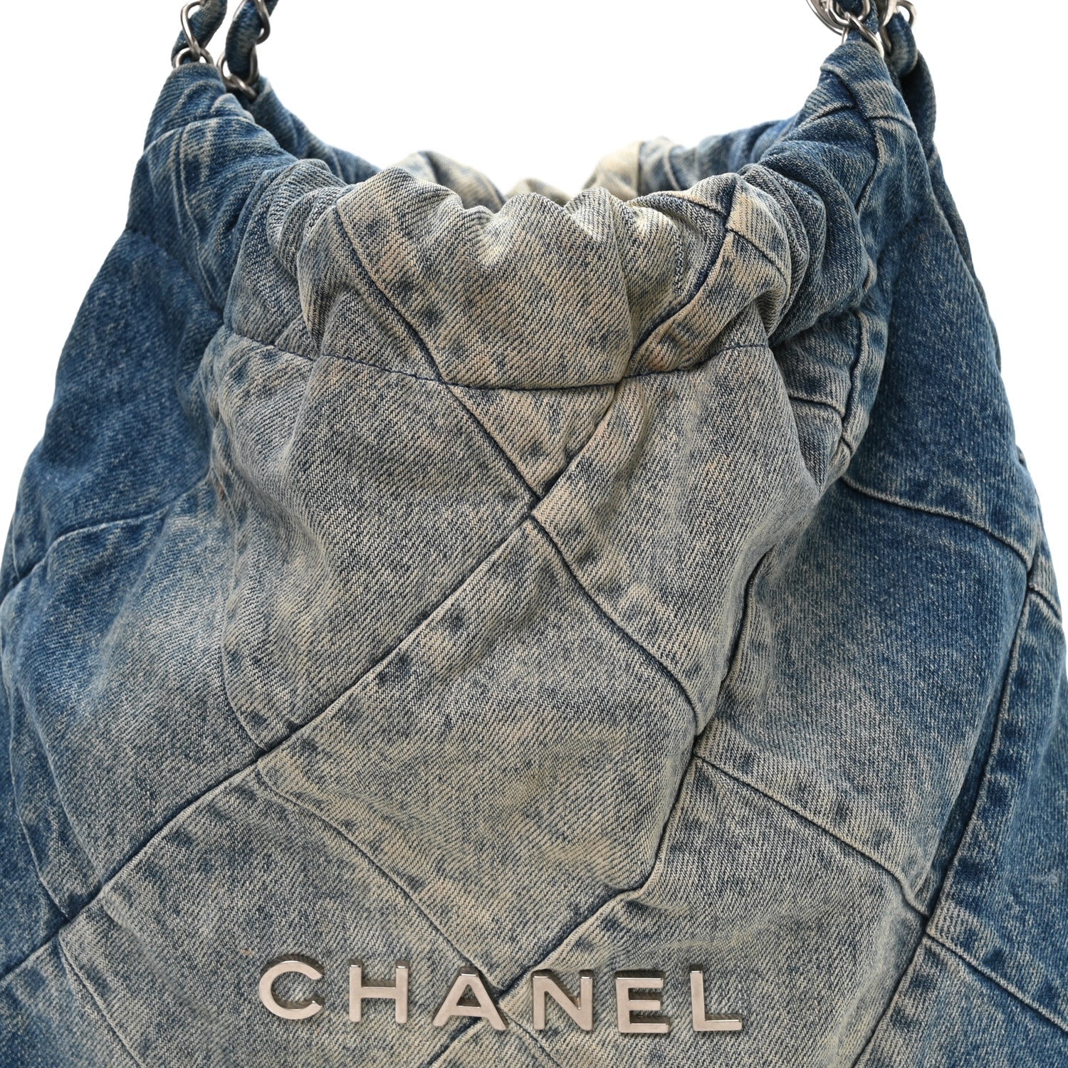 Denim Quilted Small Chanel 22 Blue