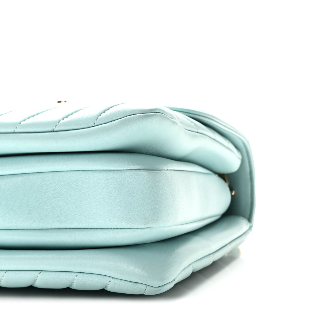 Lambskin Chevron Quilted Small Trendy CC Flap Dual Handle Bag Light Blue