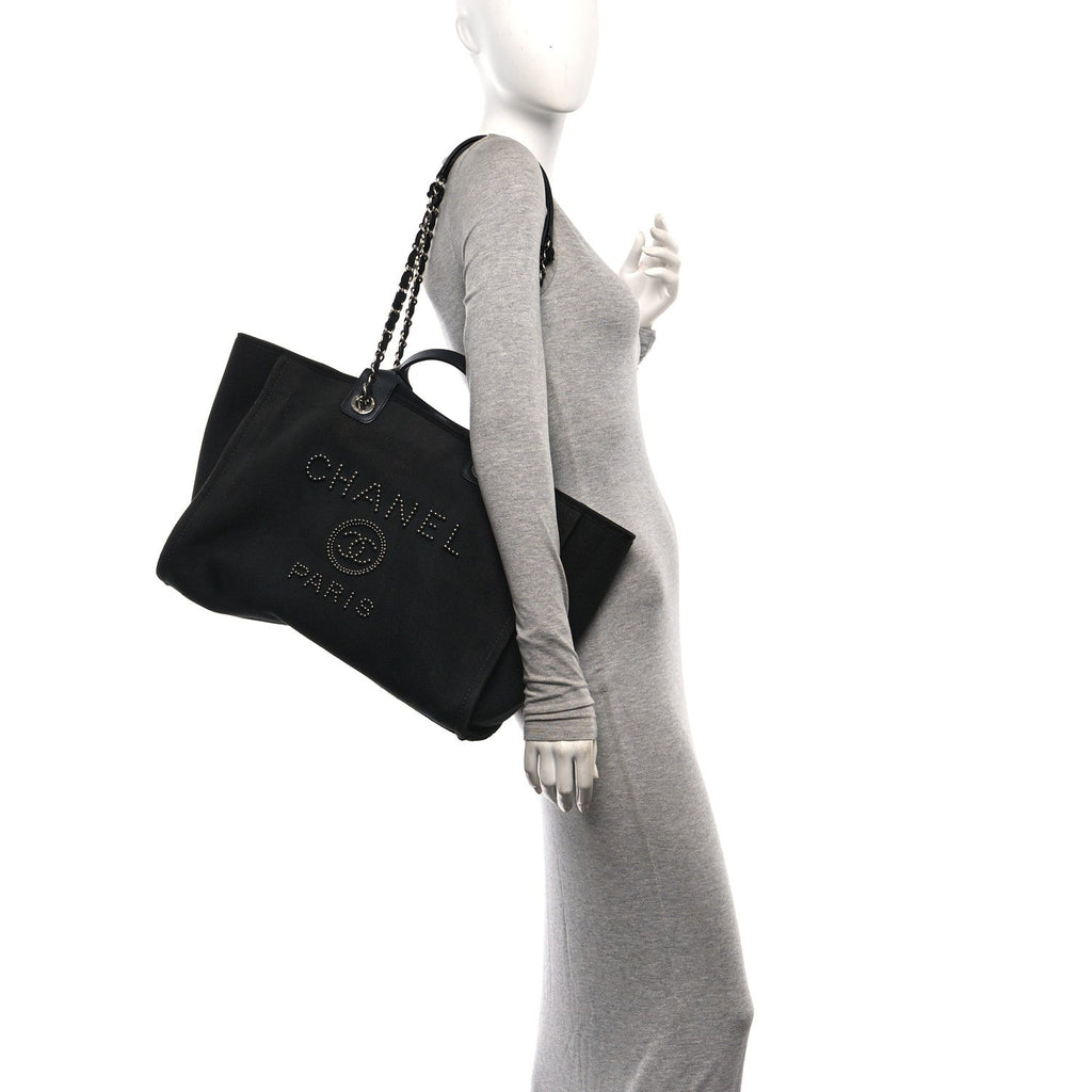 Canvas Pearl Medium Deauville Tote Black