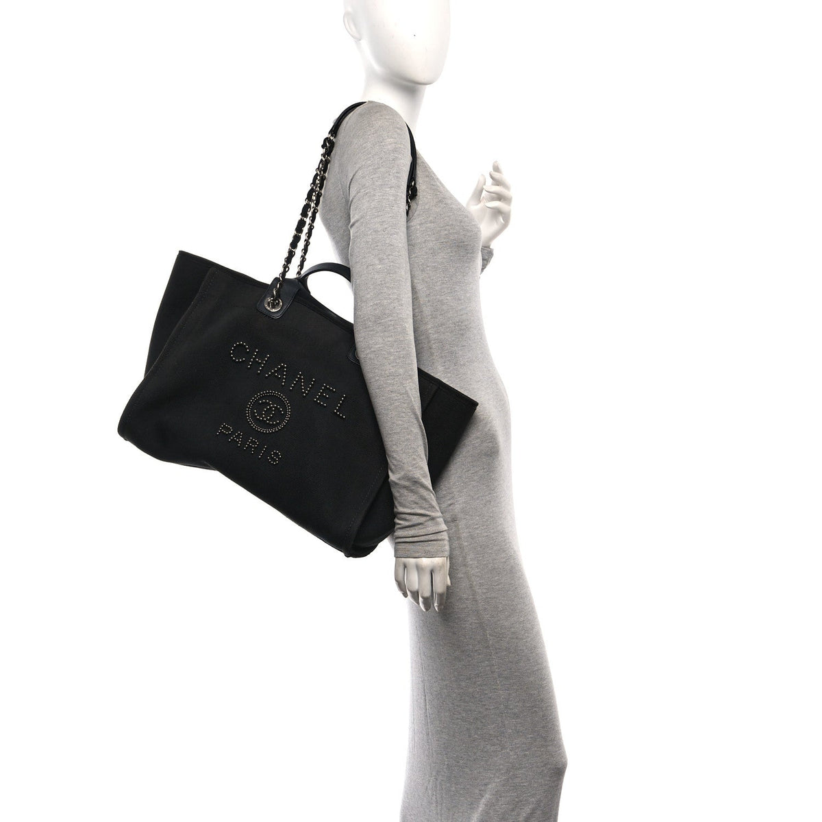 Canvas Pearl Medium Deauville Tote Black