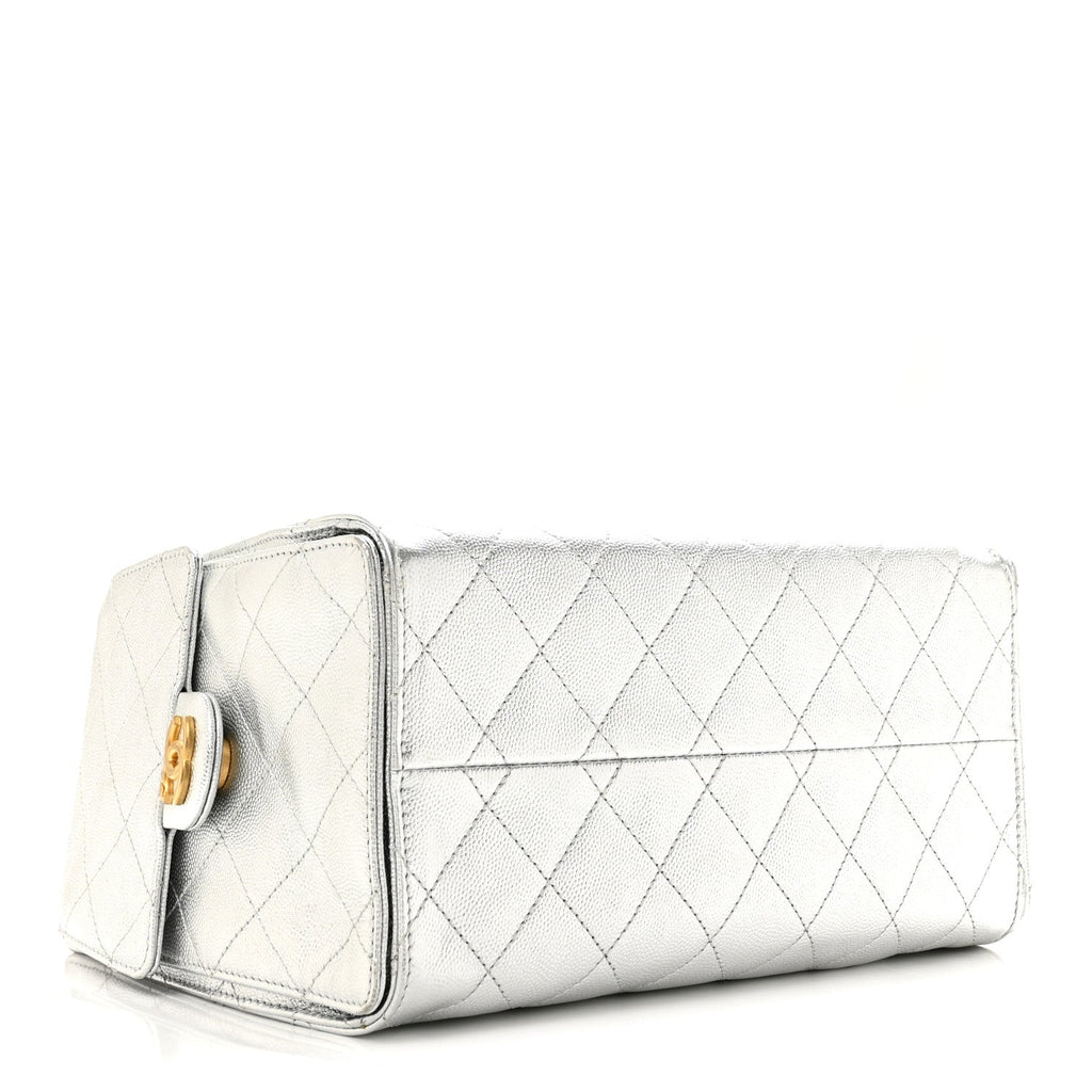 Metallic Caviar Quilted Small Chanel 25 Handbag Silver