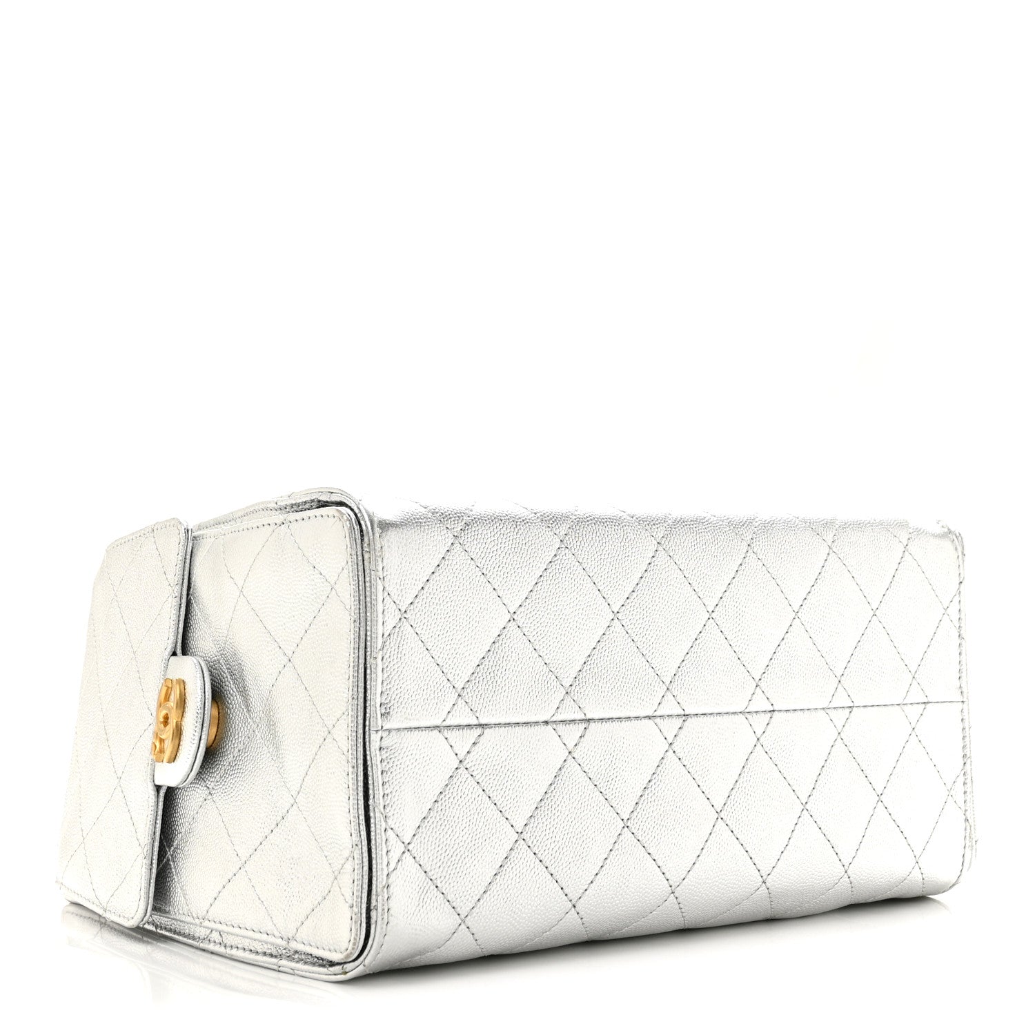Metallic Caviar Quilted Small Chanel 25 Handbag Silver