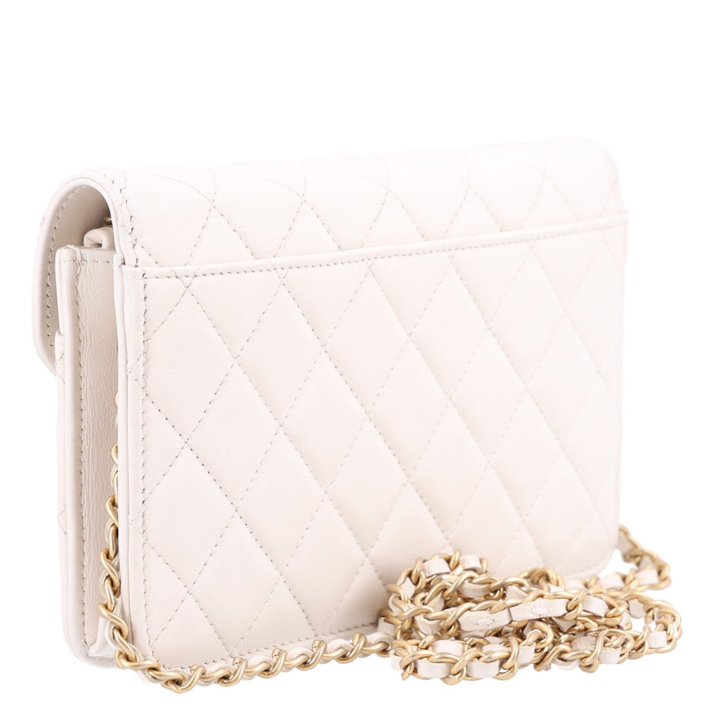 Calfskin Quilted Enchained Wallet On Chain WOC White