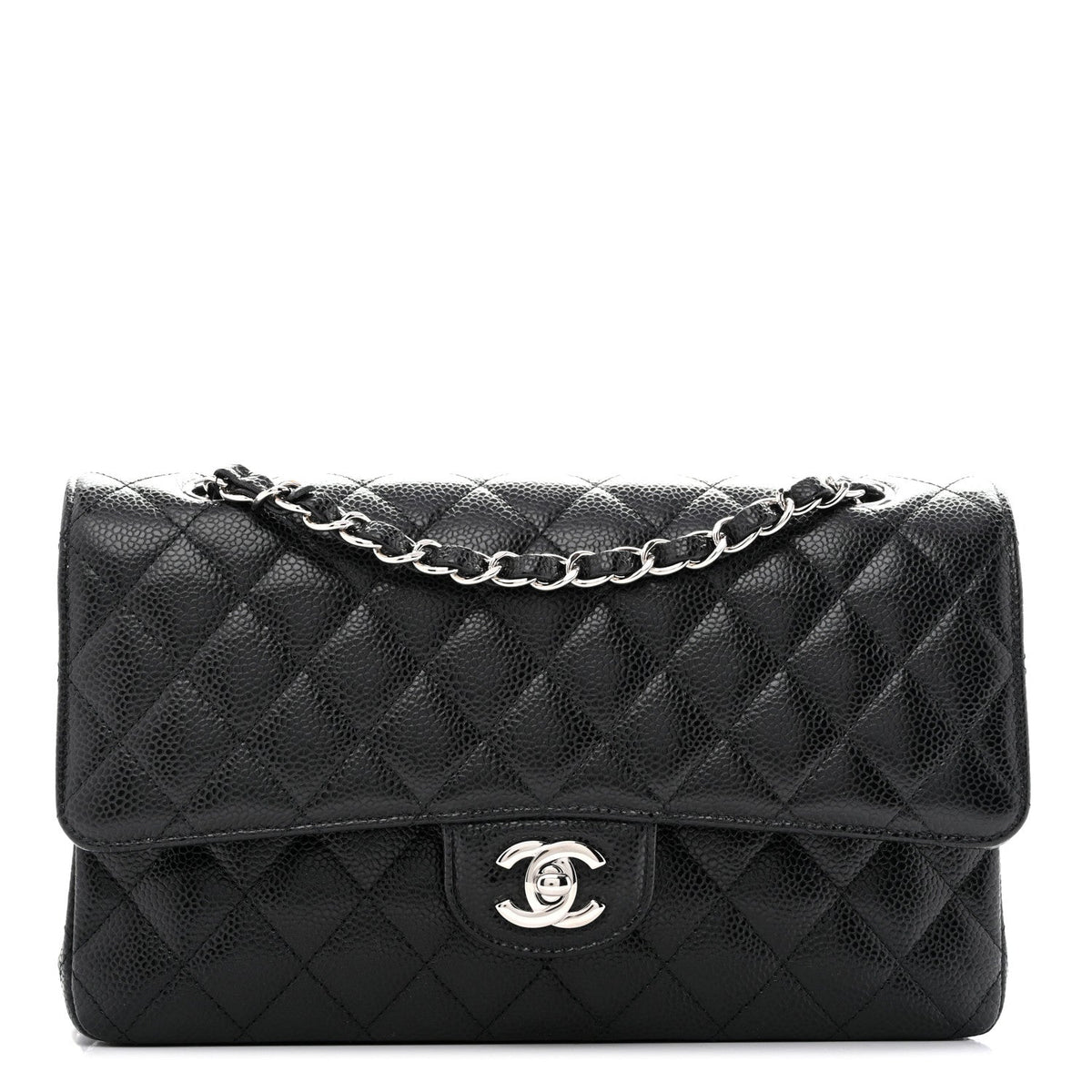 Caviar Quilted Medium Double Flap Black