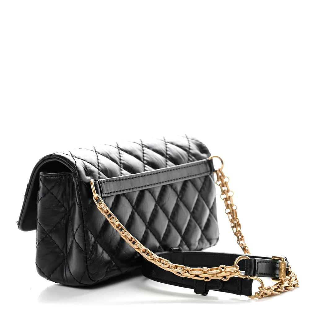 Aged Calfskin Quilted 2.55 Reissue Chain Waist Bag Black