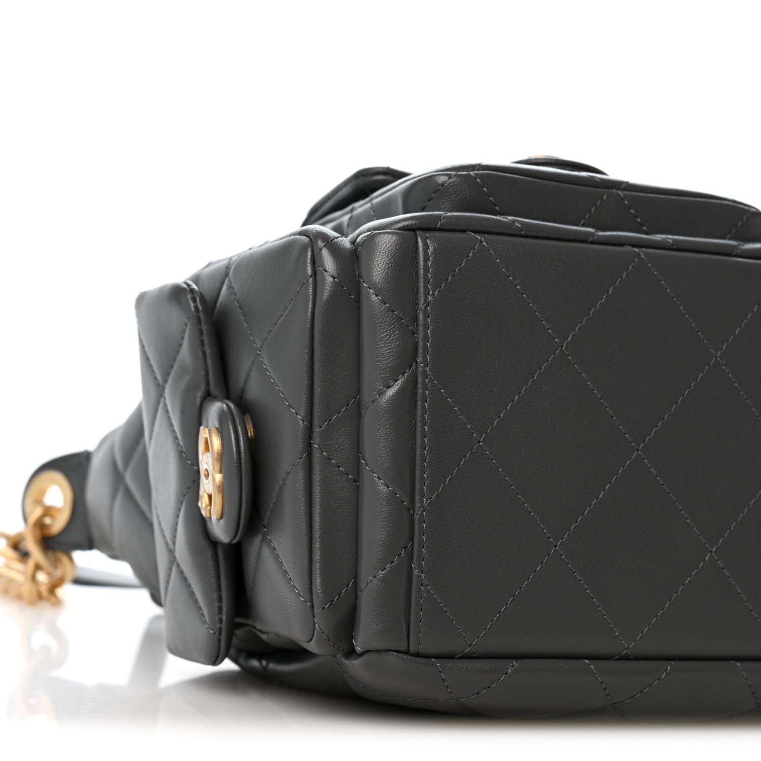 Shiny Lambskin Quilted Trendy Pockets Hobo Dark Grey