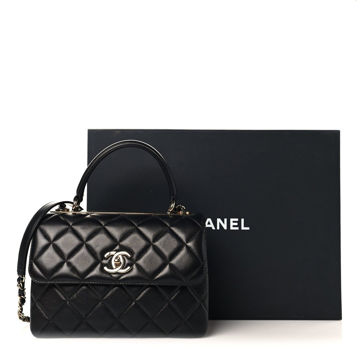 Lambskin Quilted Small Trendy CC Dual Handle Flap Bag Black