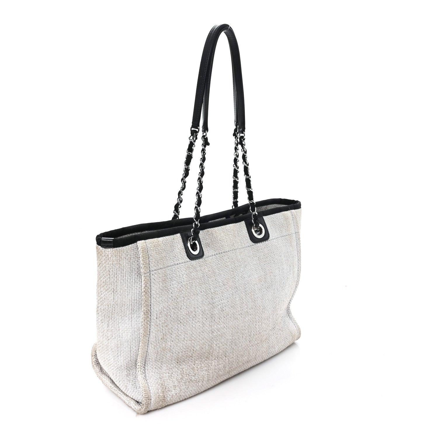 Woven Straw Raffia Small Deauville Tote Grey
