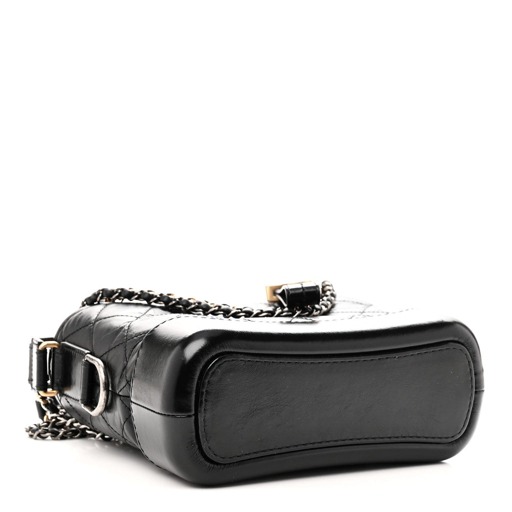 Aged Calfskin Quilted Small Gabrielle Hobo Black