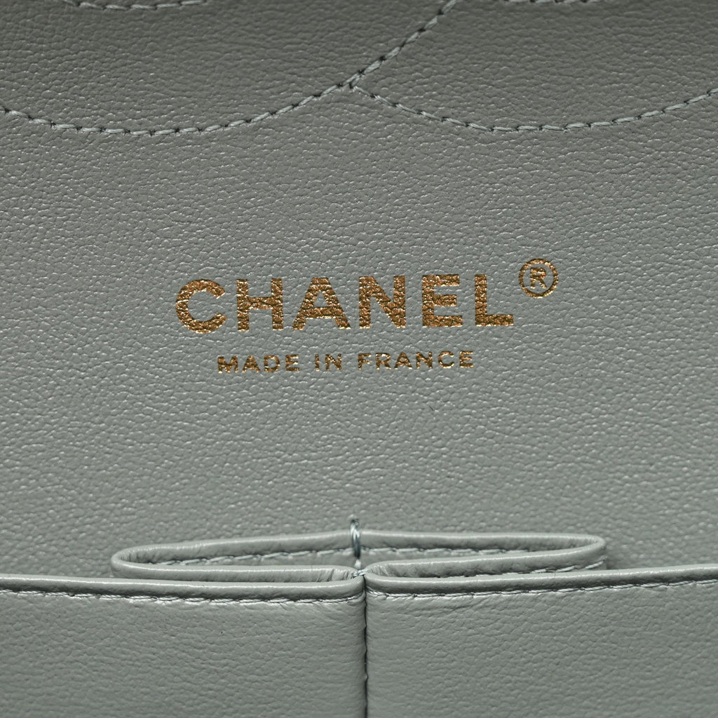 Caviar Quilted Jumbo Double Flap Light Blue