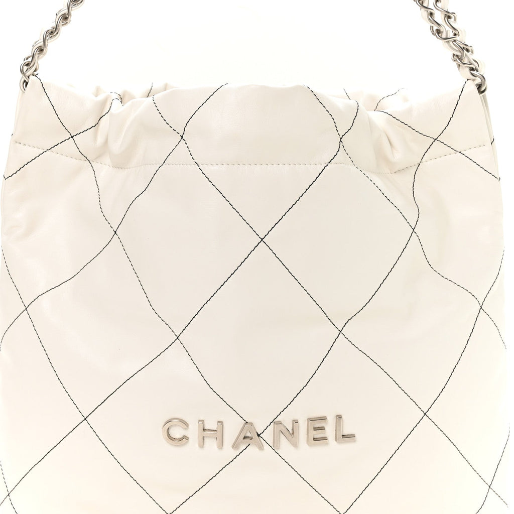 Shiny Calfskin Quilted Small Chanel 22 White Black