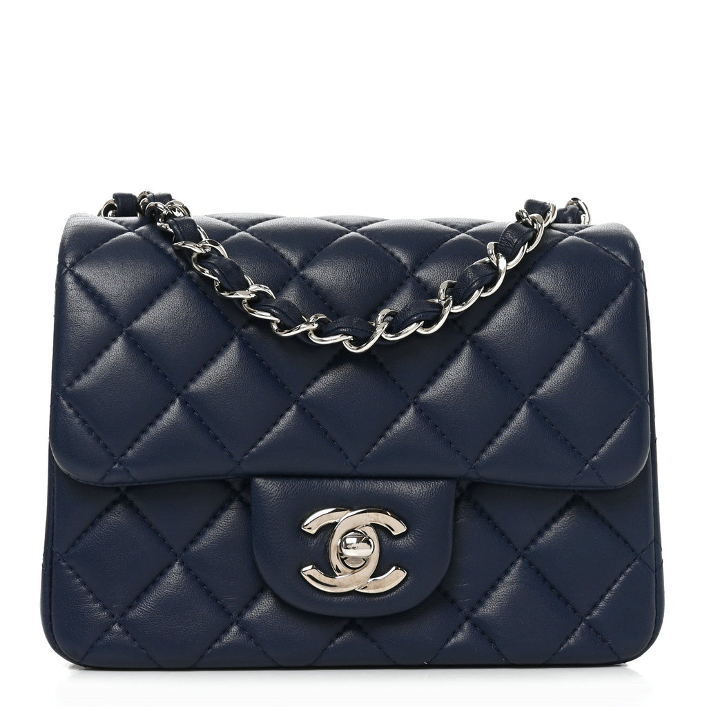 Lambskin Quilted Mini Square Flap Navy