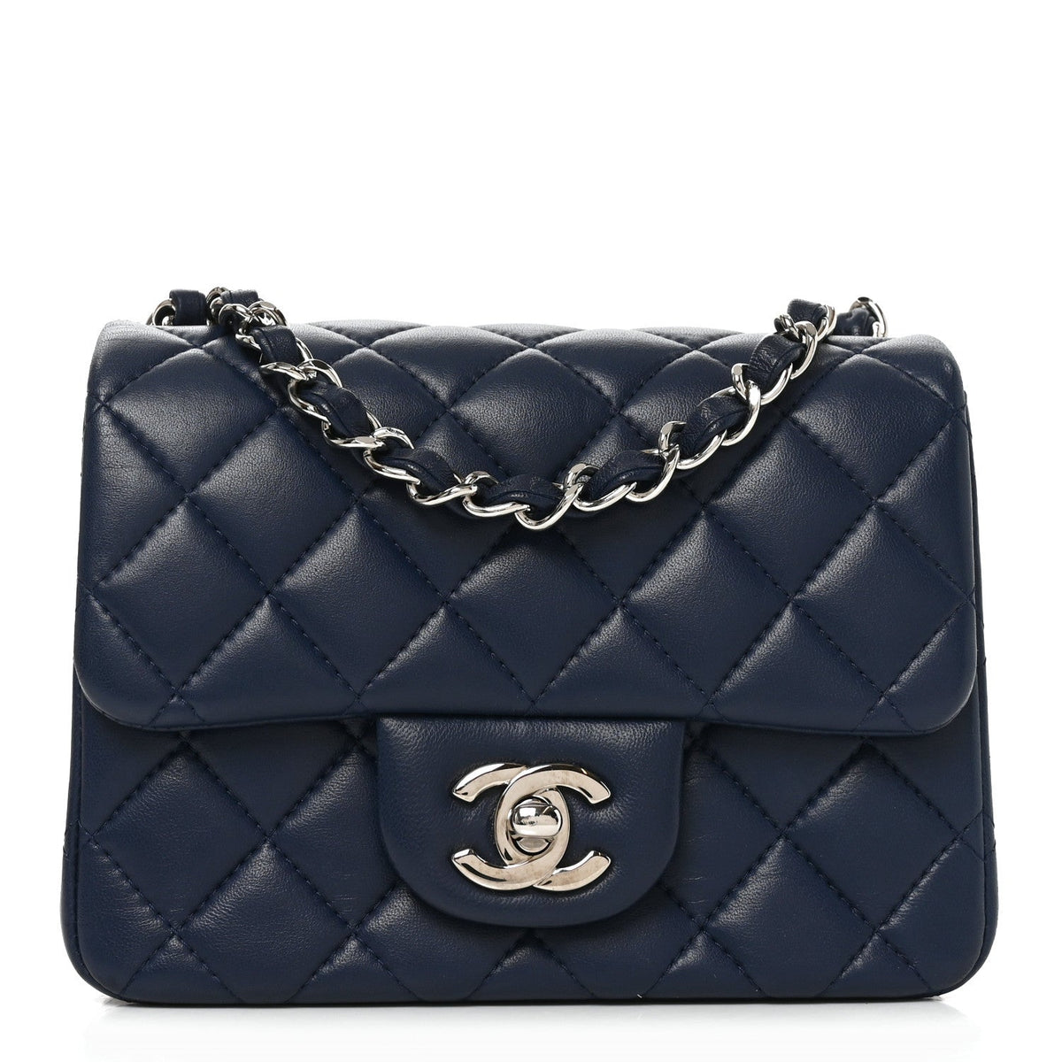 Lambskin Quilted Mini Square Flap Navy