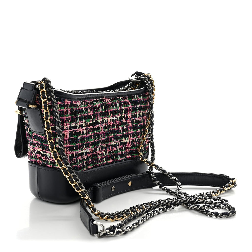 Tweed Calfskin Small Gabrielle Hobo Navy Blue Multicolor