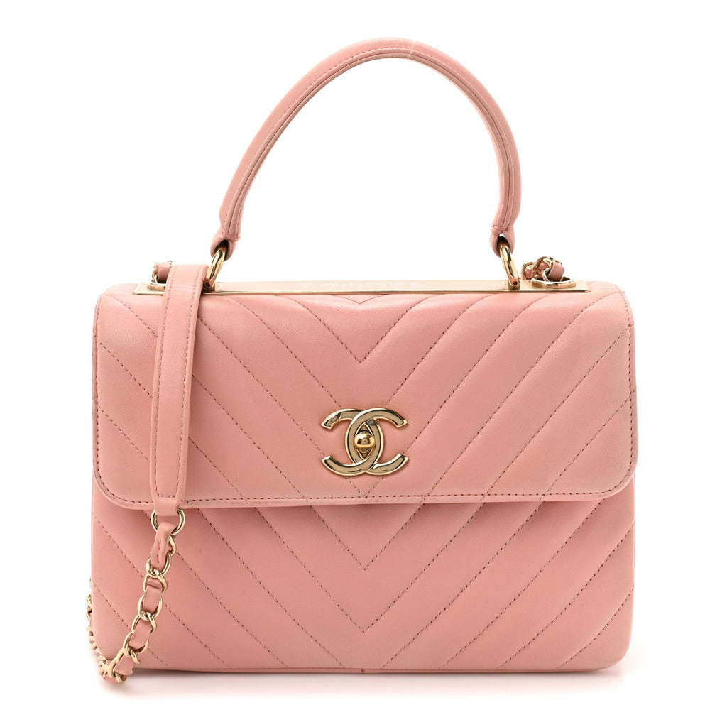 Lambskin Chevron Quilted Small Trendy CC Dual Handle Flap Bag Light Pink