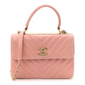 Lambskin Chevron Quilted Small Trendy CC Dual Handle Flap Bag Light Pink