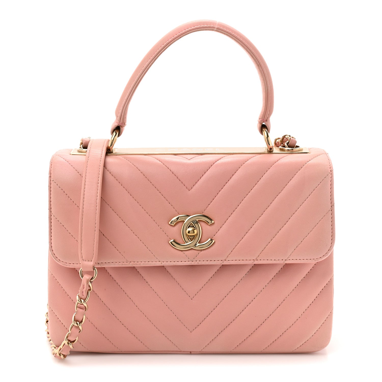 Lambskin Chevron Quilted Small Trendy CC Dual Handle Flap Bag Light Pink