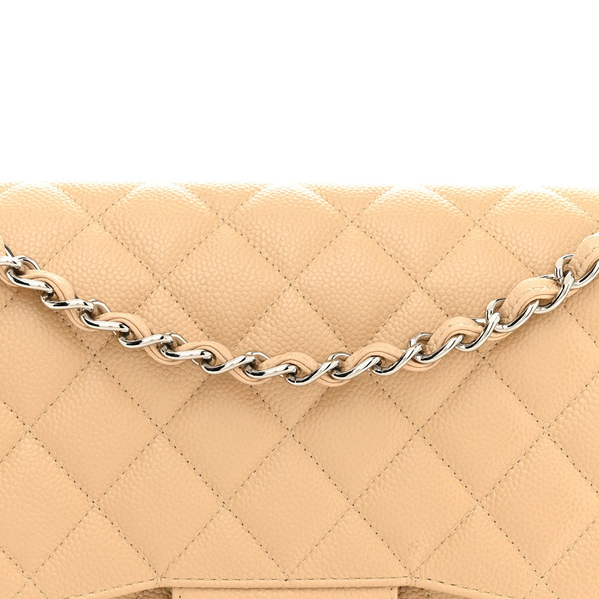 Caviar Quilted Jumbo Double Flap Light Beige