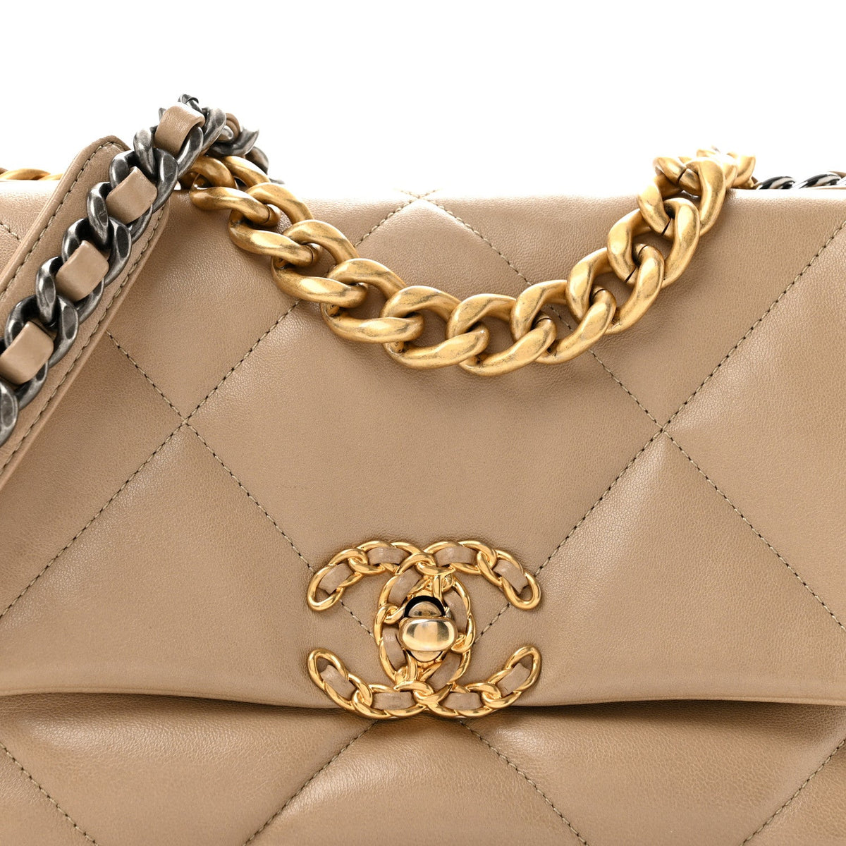 Lambskin Quilted Medium Chanel 19 Flap Dark Beige