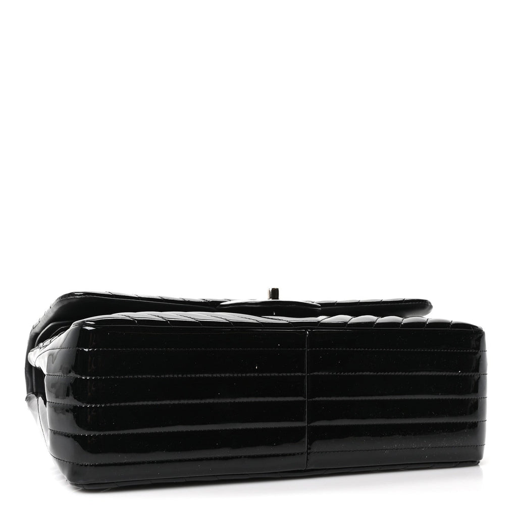Patent Chevron Quilted Jumbo Double Flap Black