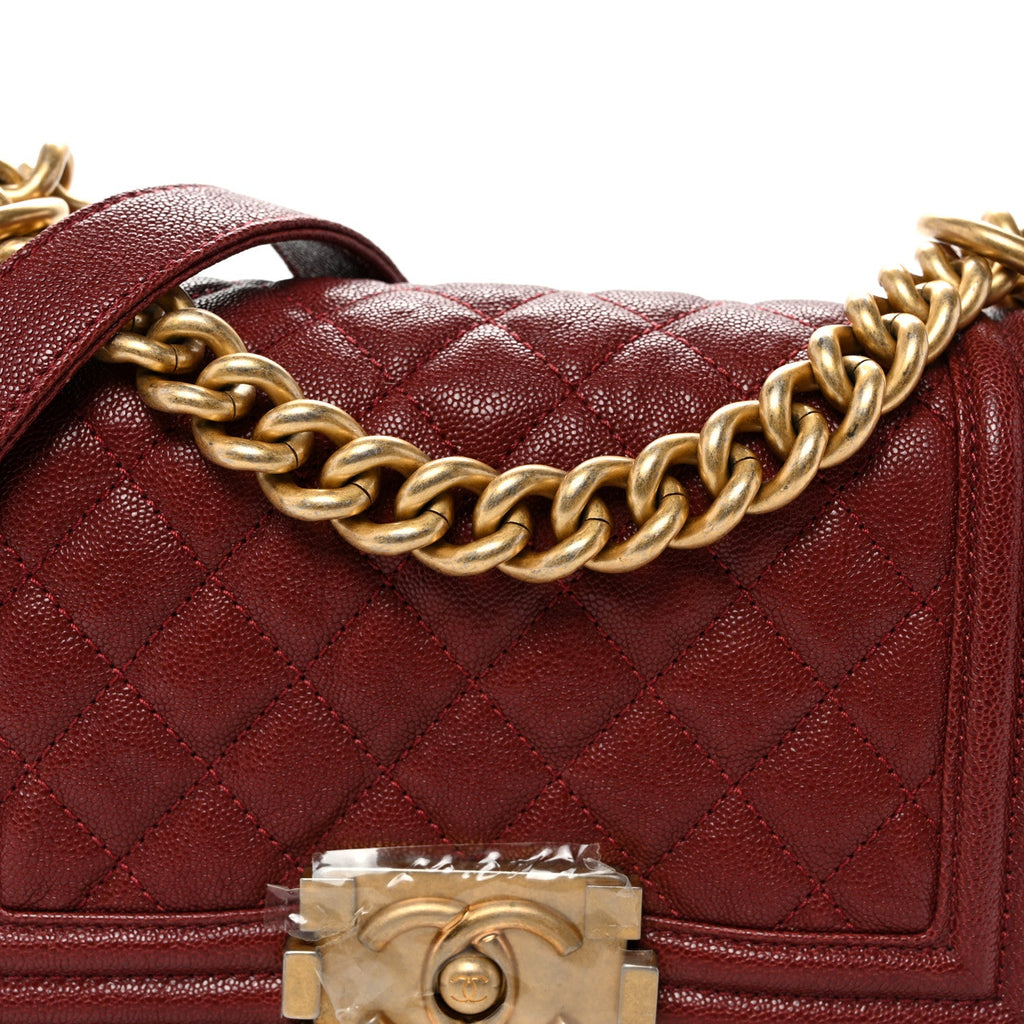 Caviar Quilted Small Boy Flap Burgundy