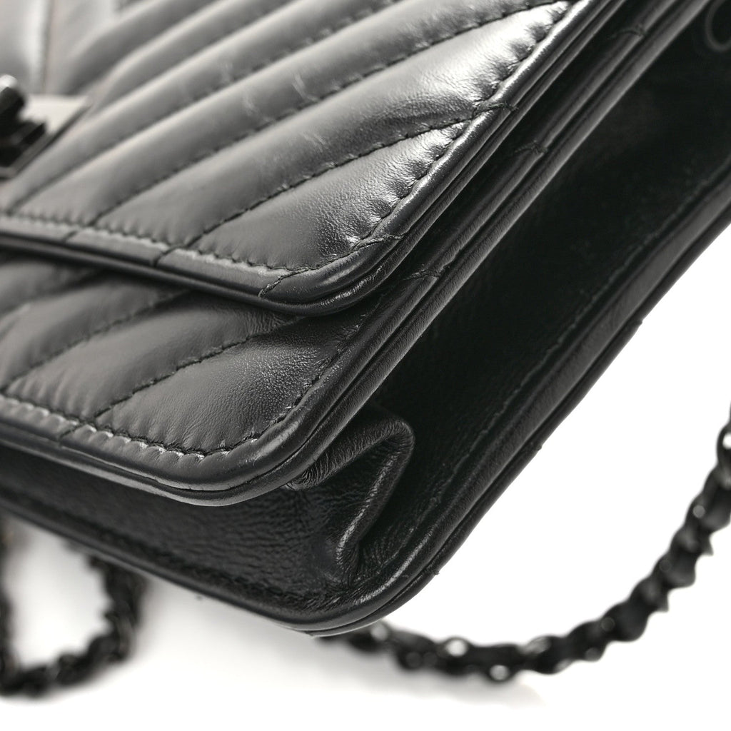 Aged Calfskin Chevron Quilted Reissue Wallet On Chain WOC So Black