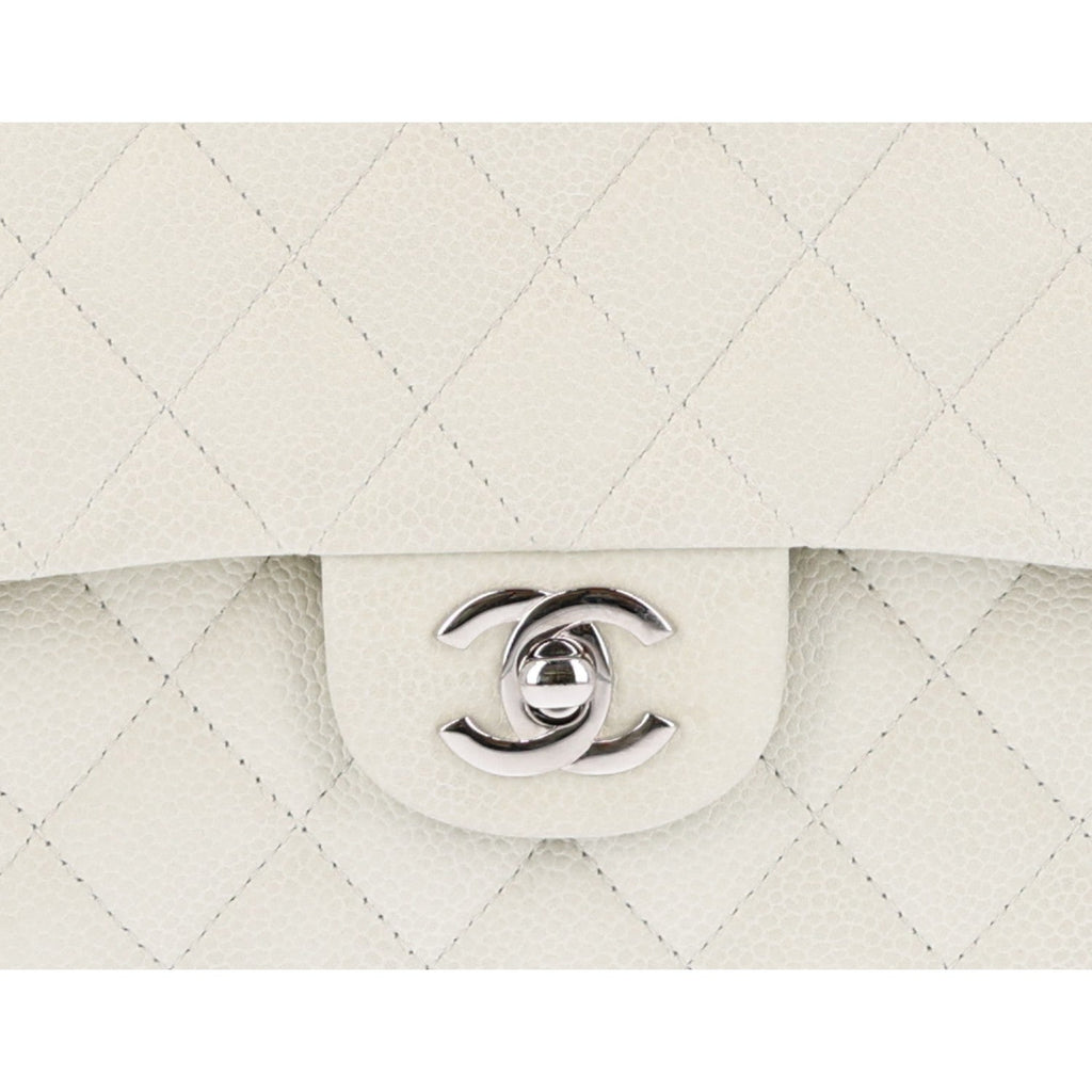 Caviar Quilted Medium Double Flap Light Green
