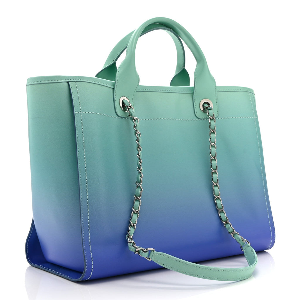 Shaded Calfskin Medium Deauville Tote Light Green Turquoise Purple