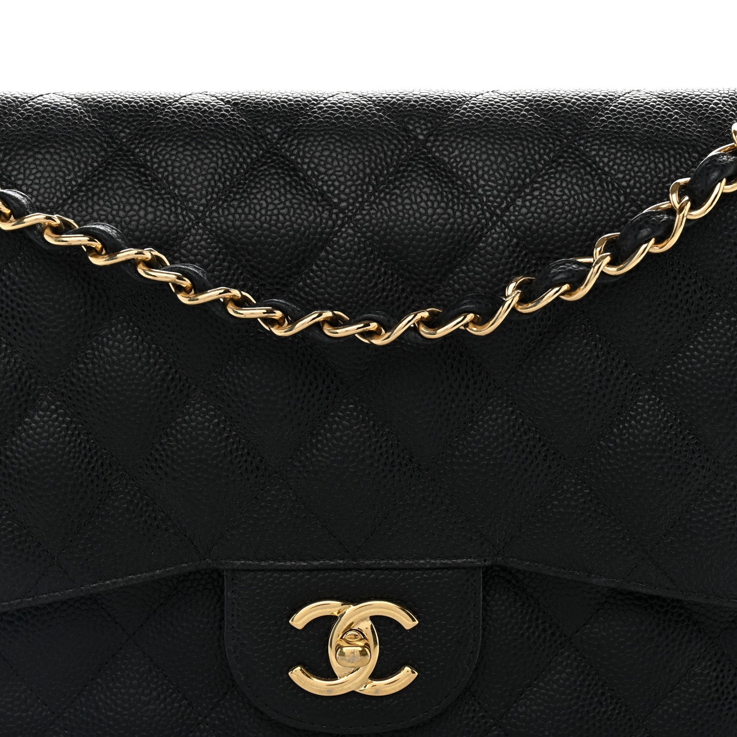 Caviar Quilted Jumbo Double Flap Black
