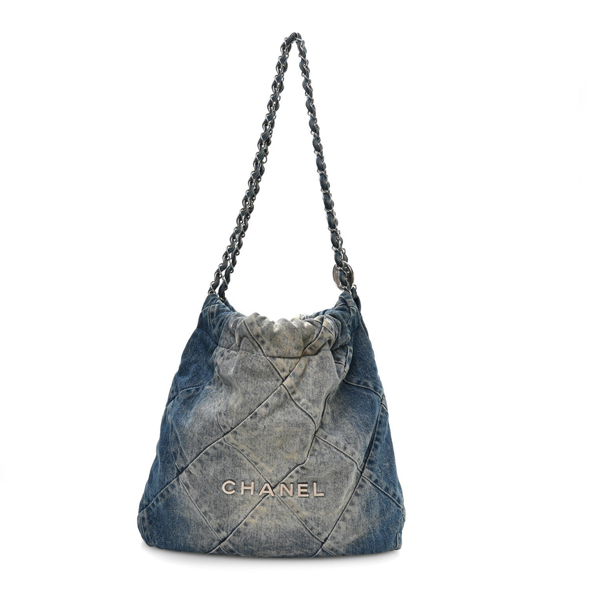 Denim Quilted Small Chanel 22 Blue