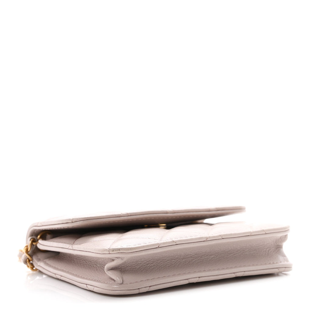 Lambskin Quilted CC Pearl Crush Wallet on Chain WOC Light Purple