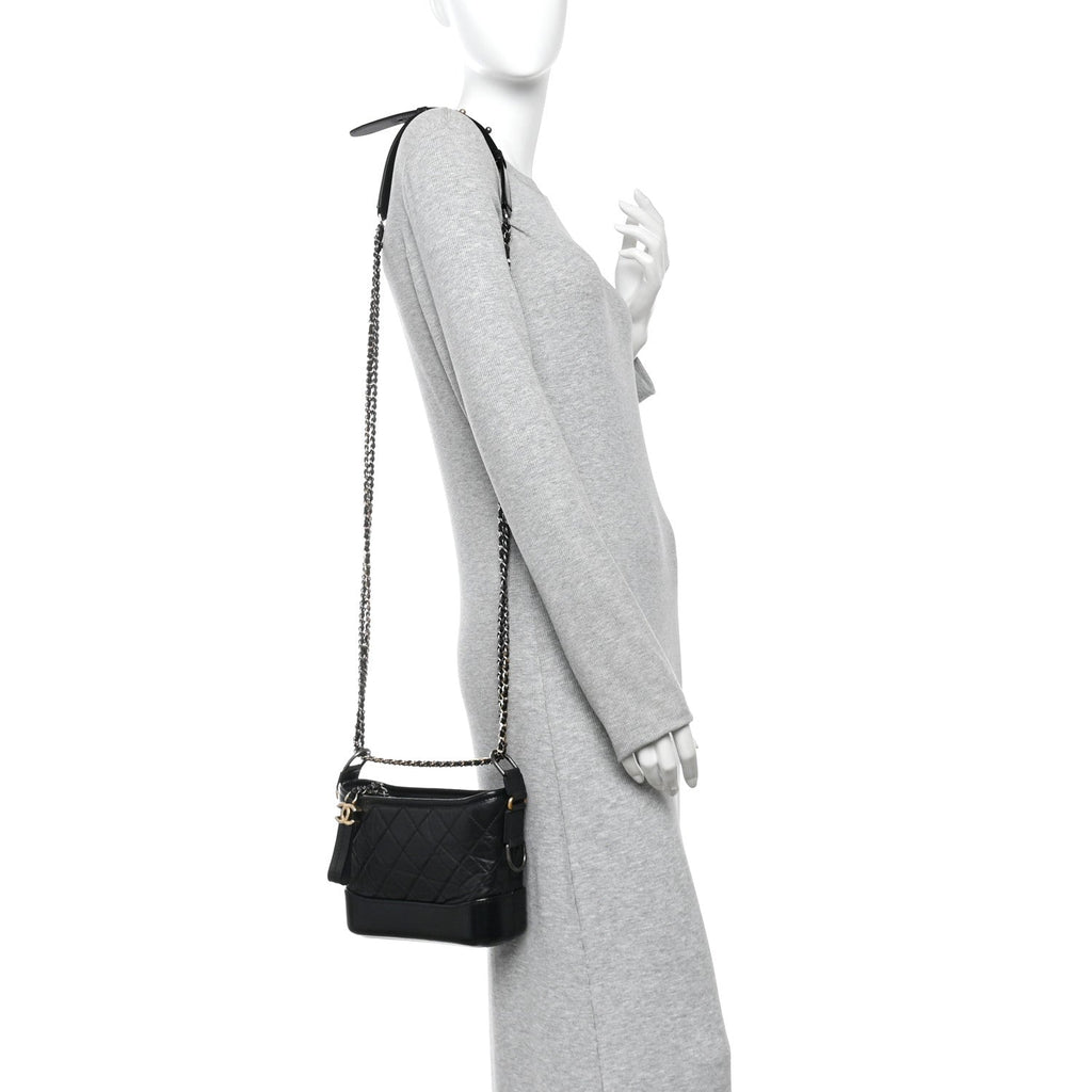Aged Calfskin Quilted Small Gabrielle Hobo Black