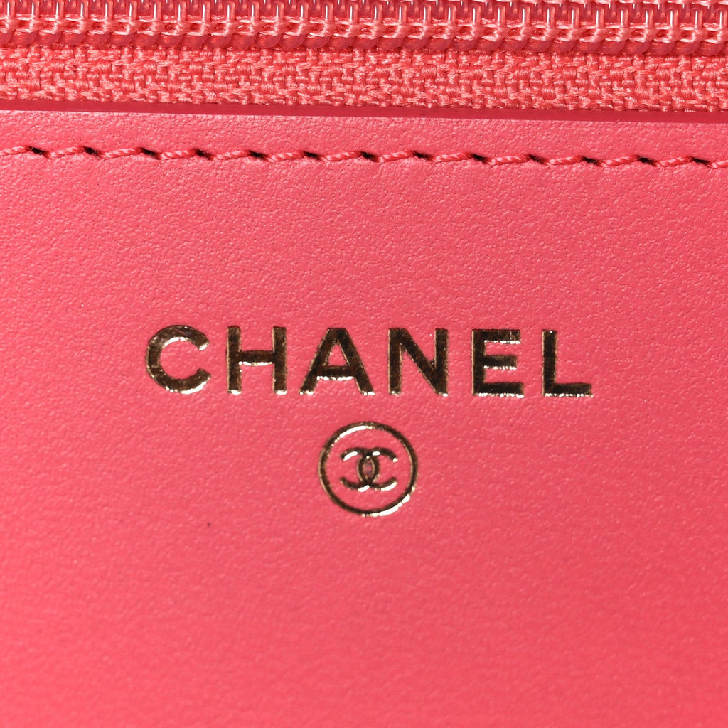 Lambskin Quilted Double Stitch Tassel Wallet On Chain WOC Pink