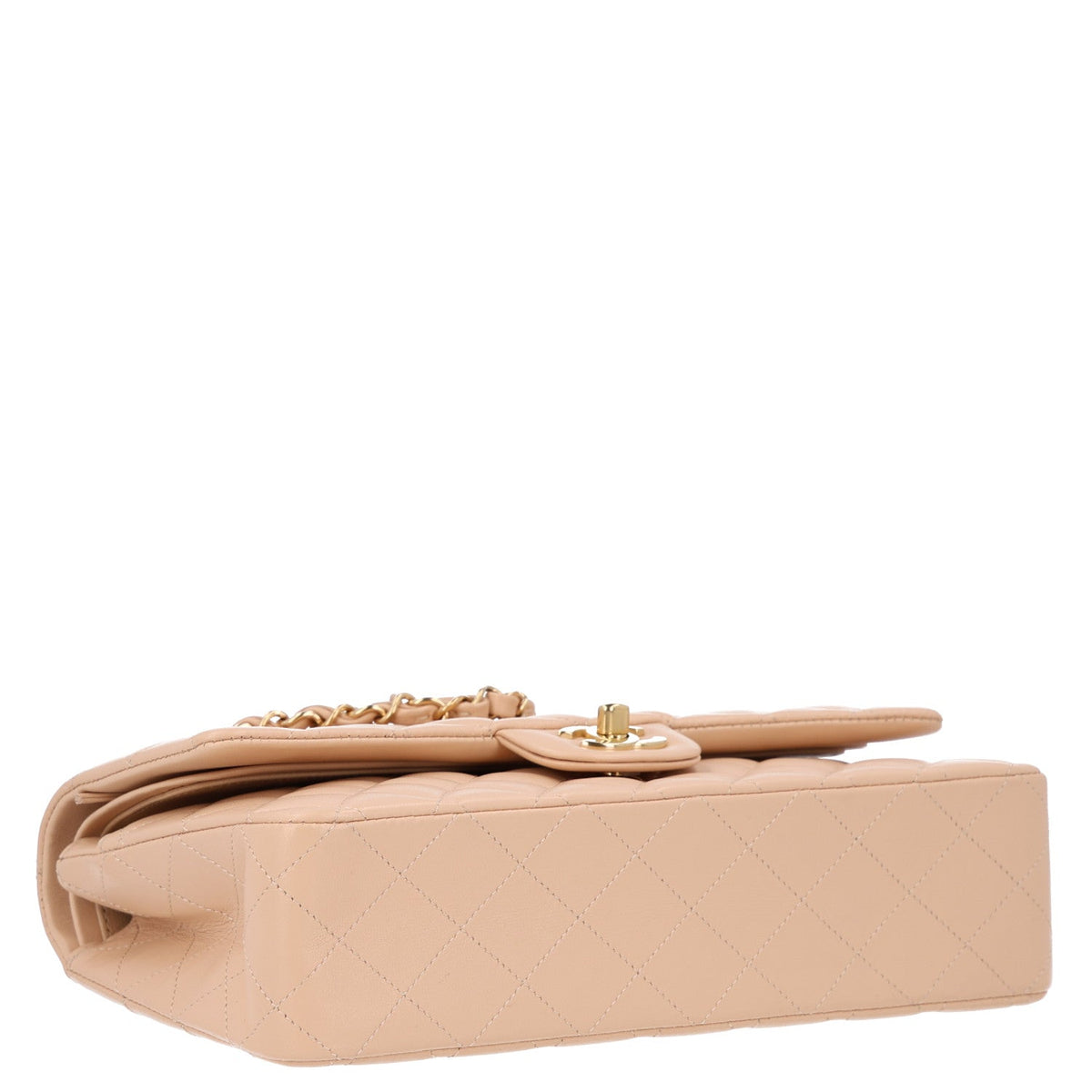 Lambskin Quilted Medium Double Flap Beige