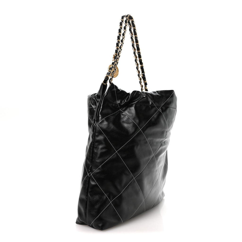 Shiny Calfskin Stitched Chanel 22 Black White