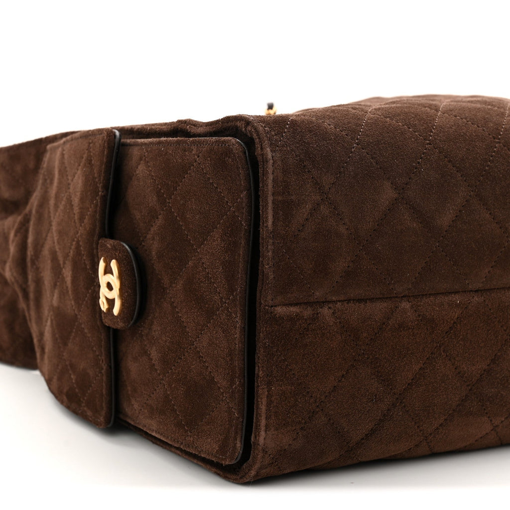 Suede Quilted Medium Chanel 25 Handbag Dark Brown