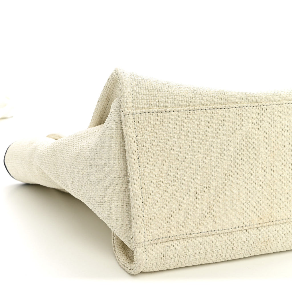 Woven Straw Raffia Medium Deauville Tote White Navy