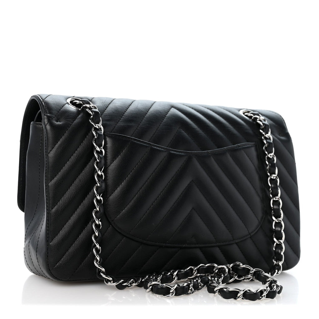 Lambskin Chevron Quilted Medium Double Flap Black
