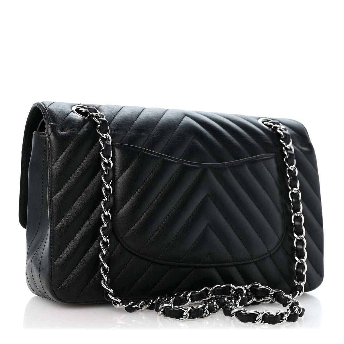 Lambskin Chevron Quilted Medium Double Flap Black