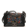 Calfskin Tweed Chain Small Boy Flap Black