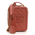 Caviar Quilted CC North South Filigree Vanity Case Pink