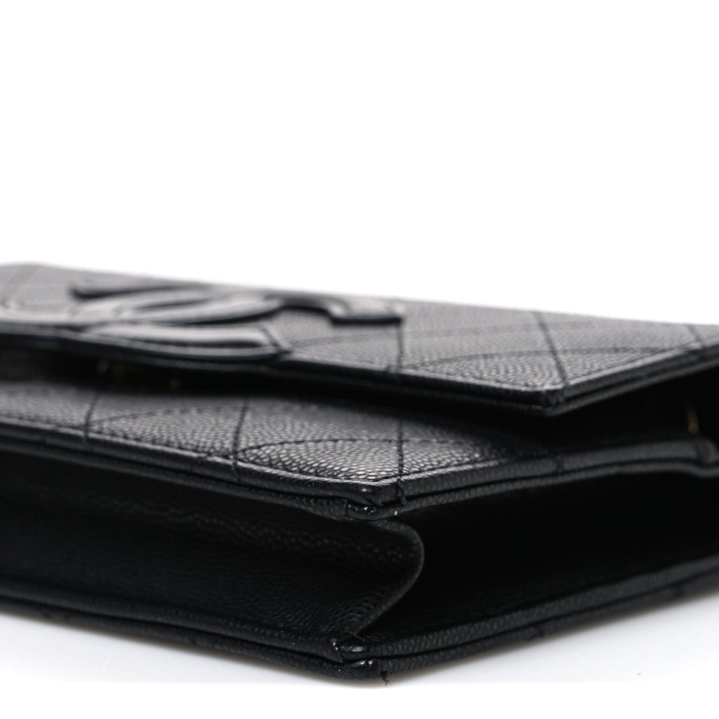 Shiny Caviar Lambskin Quilted CC Neo Filigree Wallet on Chain WOC Black