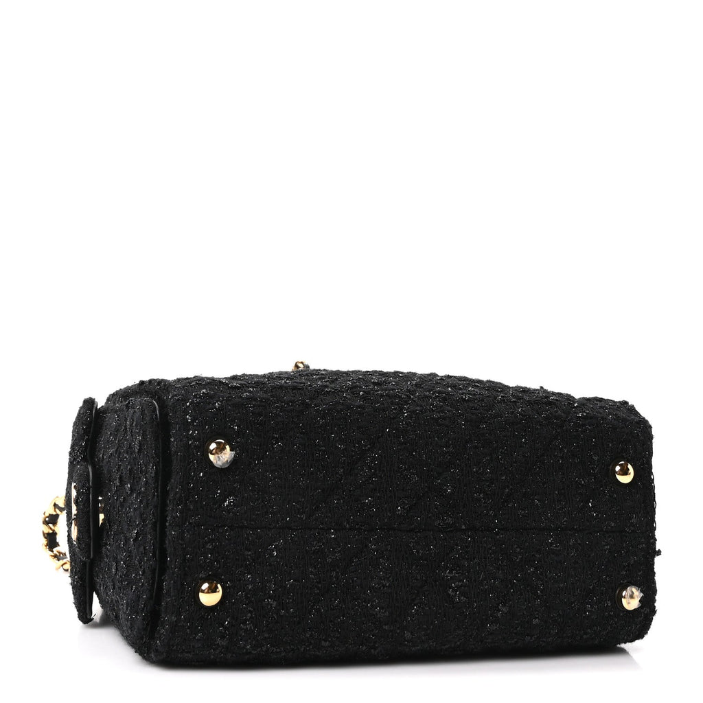 Tweed Quilted Mini Chanel 25 Handbag Black